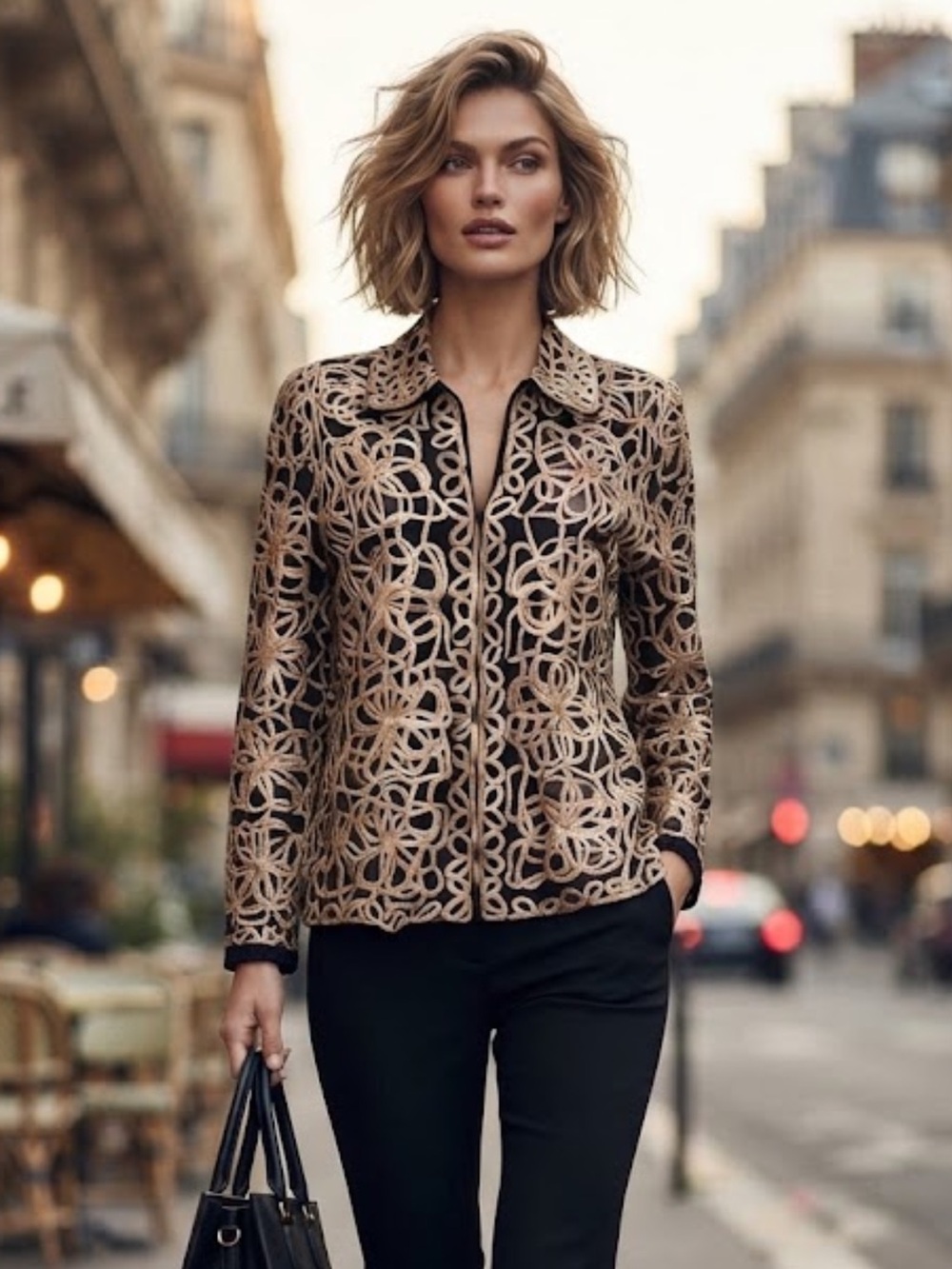 NWOT Laura Ashley Textured Embroidered Zipper Jacket Gold Black Size M